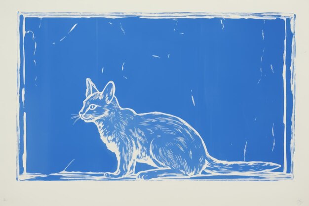 Photo whimsical woodcuts a majestic lynx on a windowsill adorned with fine blue chinaware