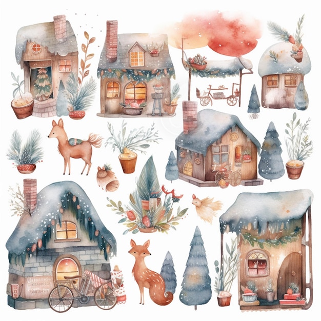 Whimsical Woodland Wonders A Festive Assortment of HandDrawn Christmas and Winter Watercolor Art