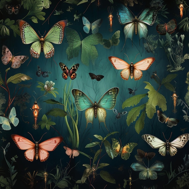 Whimsical world covered in Astonishing Wallpaper with Iridescent Insects