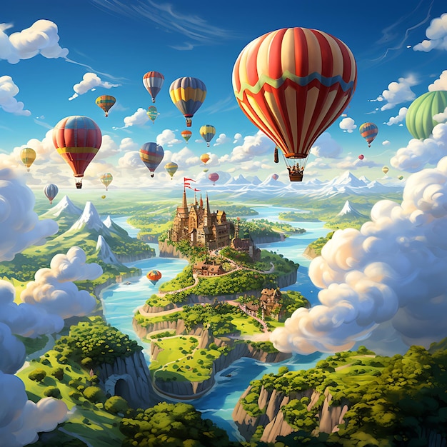 whimsical world where floating islands dot the sky