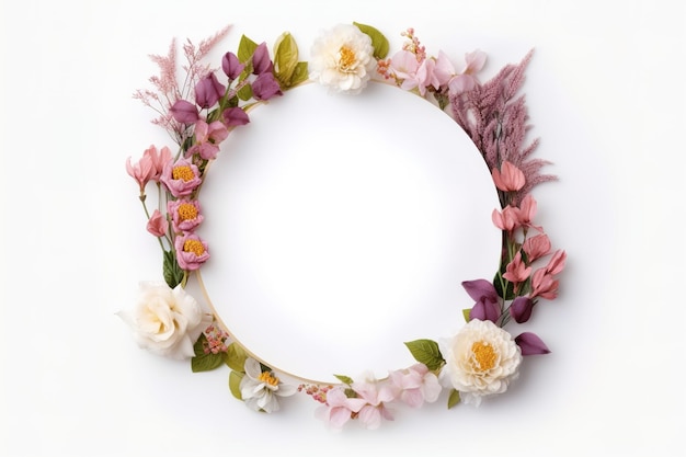 Photo a whimsical wreath composed of various small flowers