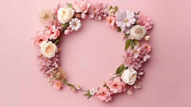 A whimsical wreath composed of various small flowers