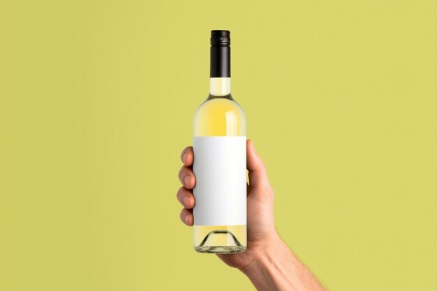 Photo whine bottle mockup blank label