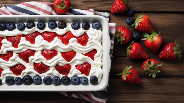 Whip cream strawberries and blueberries combined