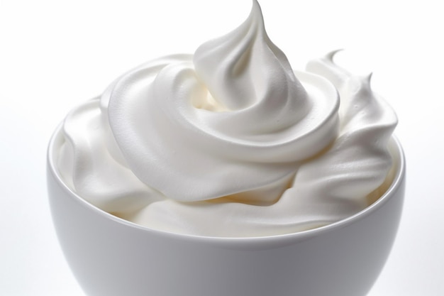 Photo whipped cream in bowl with white background