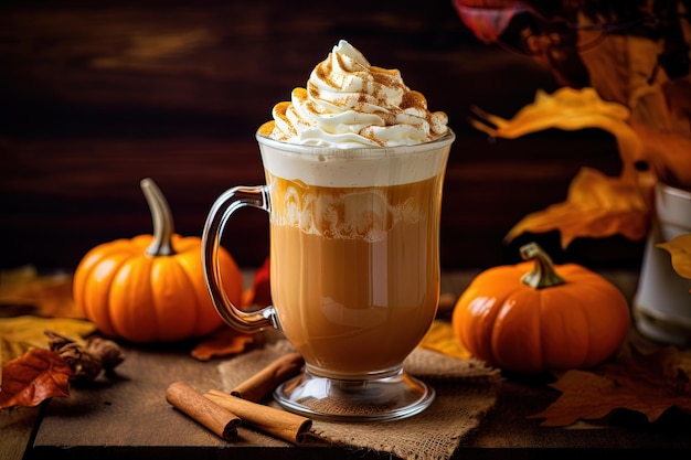 Whipped cream on a pumpkin spice latte with selective focus