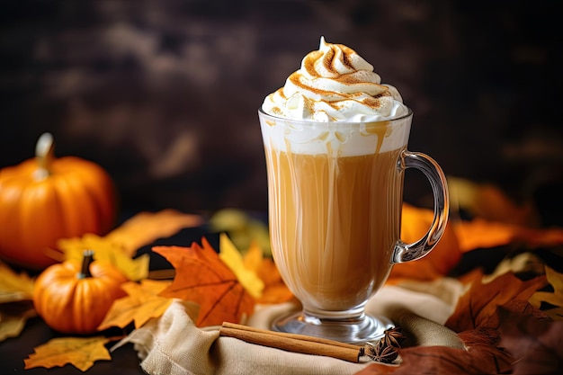 Whipped cream on a pumpkin spice latte with selective focus