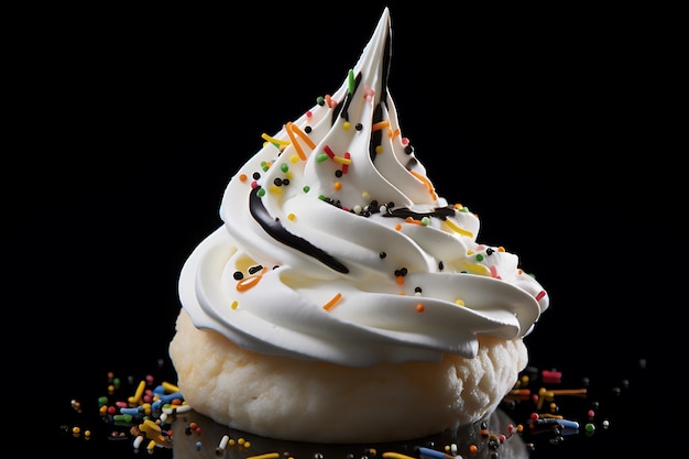 Photo whipped cream swirl or meringue with sprinkles