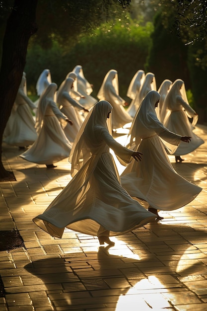 Photo whirling dervishes in a mystical sufi ritual the robes blur into rotation