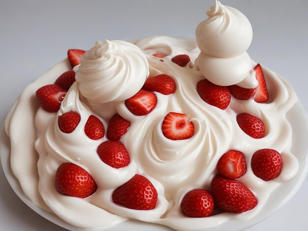 Whirling milk cream with strawberries generated by AI