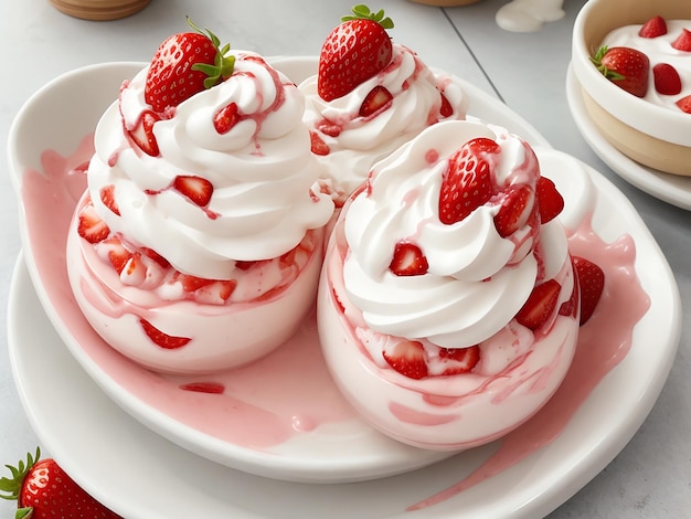 Whirling milk cream with strawberries generated by AI