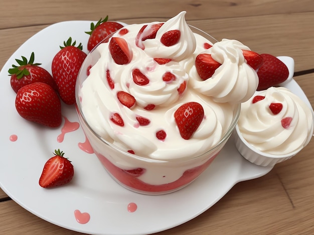 Whirling milk cream with strawberries generated by AI