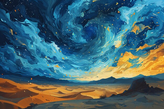 Whirling starry sandstorms painting the desert sky with a mesmerizing celestial dance Generative AI