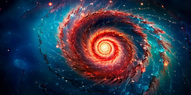 Галактика Водоворот с ее выступающими спиральными рукавами и галактикой-компаньоном.