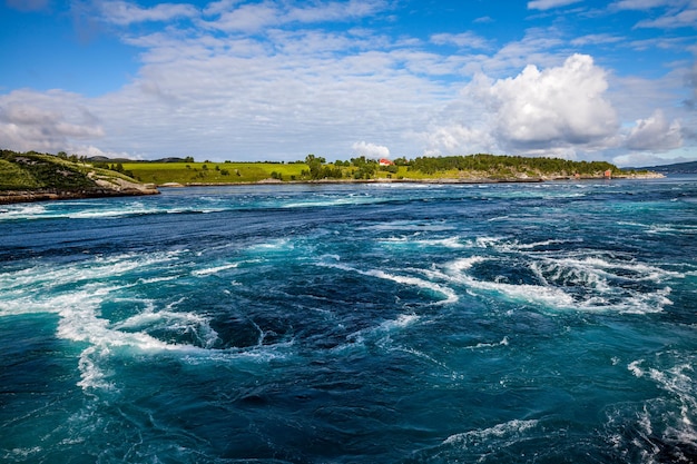 Whirlpools van de maalstroom van Saltstraumen, Nordland, Noorwegen