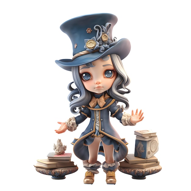 Foto whirlwind 3d fantasy magician girl con un tocco ardente isolato su sfondo bianco