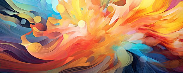 Whirlwind of abstract shapes and lines on a vivid background panorama
