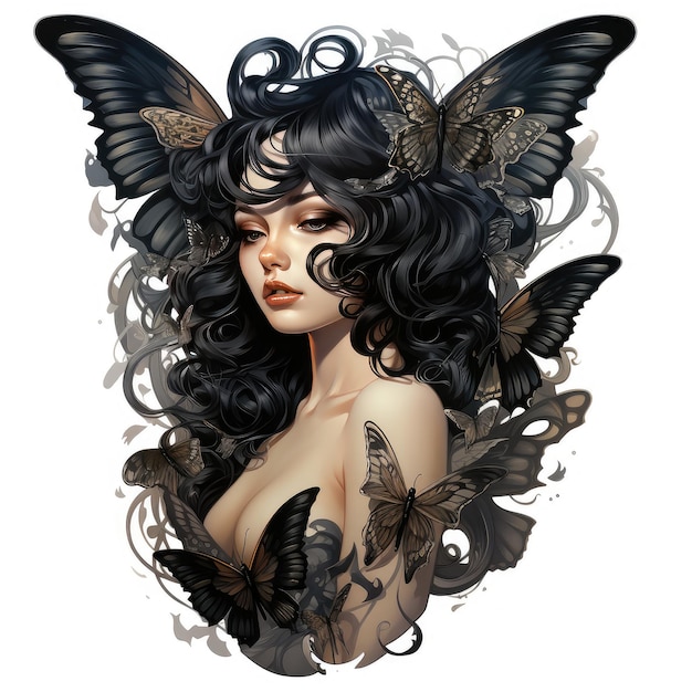 투명한 나비의 날개를 가진 천상의 환상의 회오리 아름다운 천사