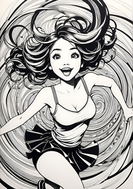 a whirlwind of whimsy with a lively pen and ink drawing of a cheeky girl