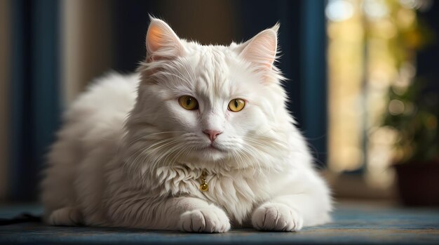 A Whiskered Wonder Photorealistic Image of an Adorable White Cat's Cuteness