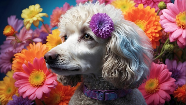 Whiskers and Blooms Poodle's Charming Encounter with a Garden of Flowers