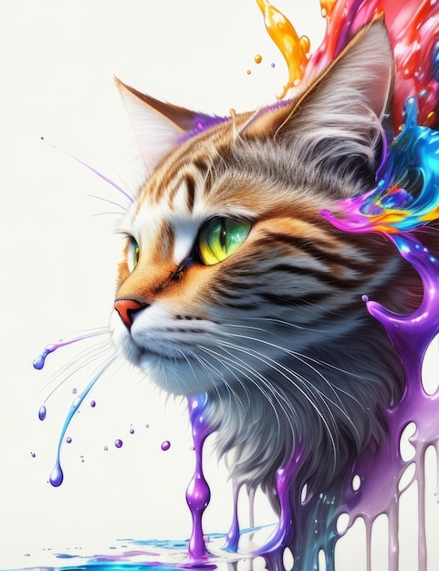 Whiskers A Cat's Majesty on a Blank Canvas colorful splashes Generative AI