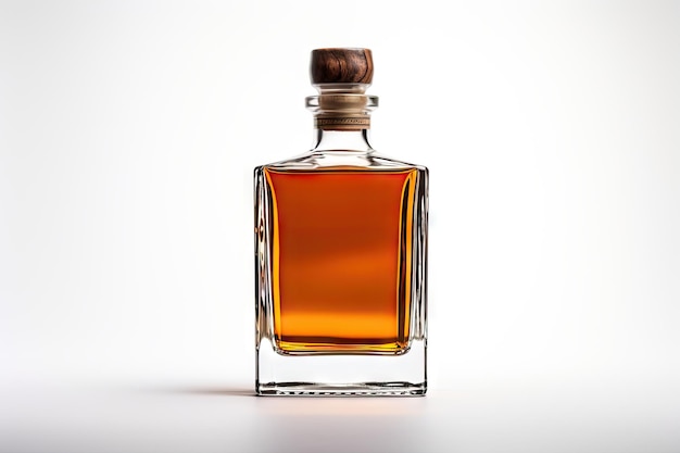 Whiskey bottle on plain surface