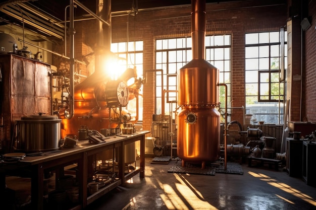 Whiskey-distillatieproces gevangen in zonlicht gecreëerd met generatieve ai