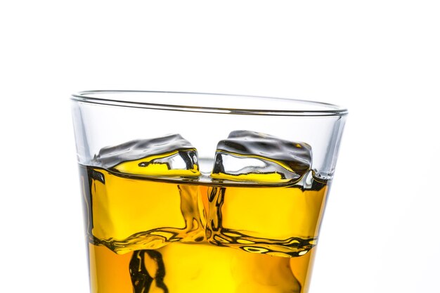 Whiskey glass with ice cubes