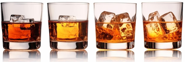 Whiskey glasses with reflection isolated on white