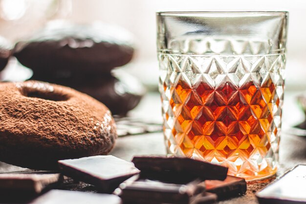 whiskey and homemade chocolate donuts