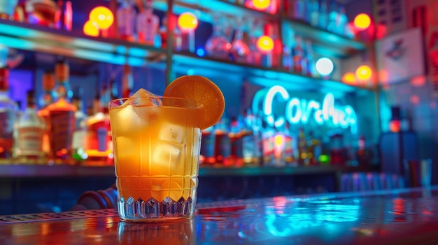 Photo a whiskey sour with a twist inspired by the soulful sounds of motown being sipped at a bar decorated