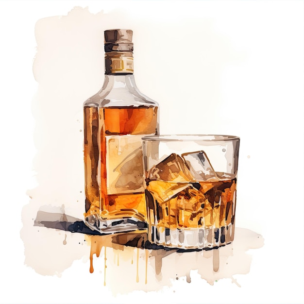 Whiskey watercolor illustration generative ai