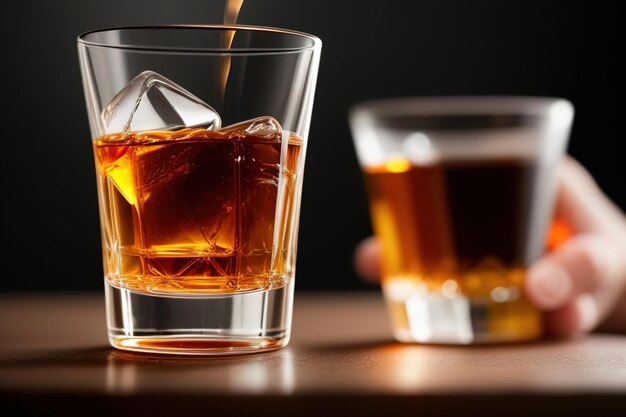 Photo whiskey with glass and ice