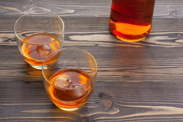 Whiskey with ice cubes