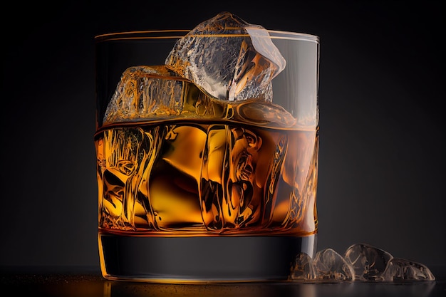 Photo whiskey with ice in glass ai generated