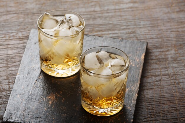 Whiskey with ice in an old fashioned glass