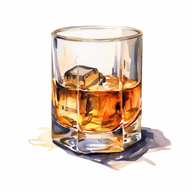 Whiskey with ice watercolor style Generative AI