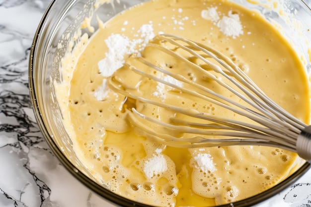 Photo whisking batter in a bowl for waffles