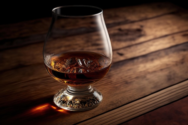 Whisky bourbon glas op donkere houtachtige achtergrond close-up