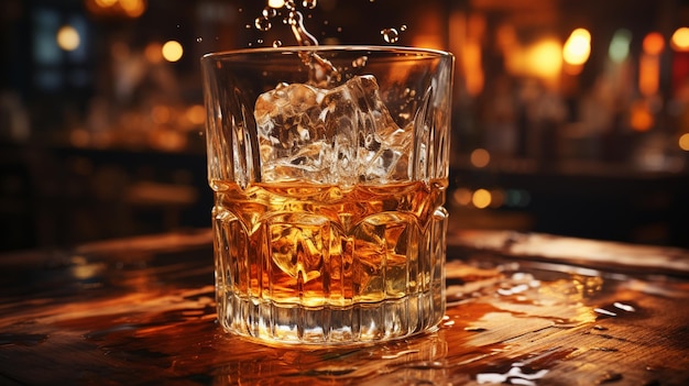 Whisky met ijs op oude houten tablegeneratieve ai