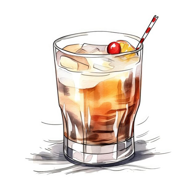 Whisky zure cocktail geïsoleerd op wit getekend met aquarel generatieve AI