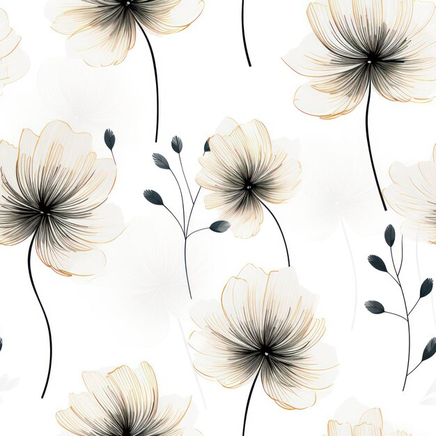 Whispering Blooms Pencil Drawing of Minimalist Single Flower Patterns on Various Backgrounds