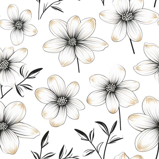 Foto disegno a matita di modelli di fiori minimalisti su vari sfondi