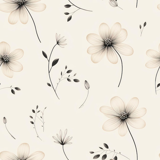 Whispering Blooms Pencil Drawing of Minimalist Single Flower Patterns on Various Backgrounds