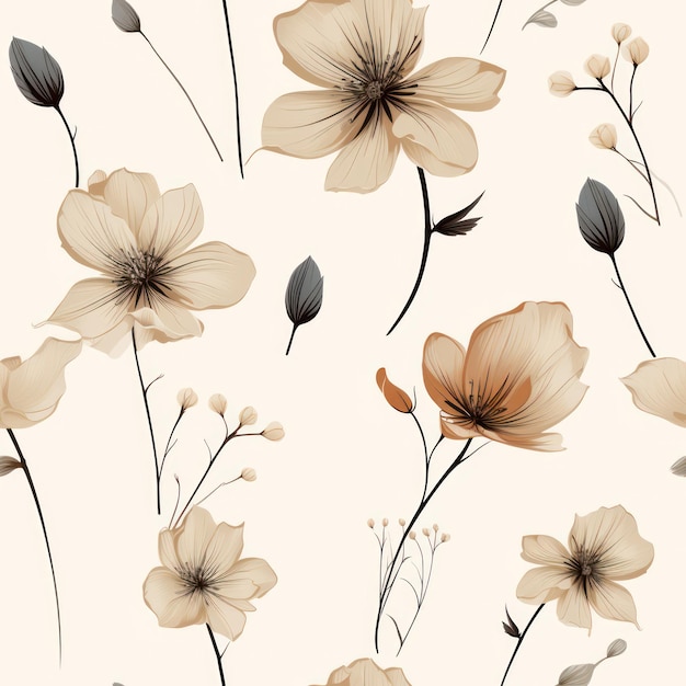 Whispering Blooms Pencil Drawing of Minimalist Single Flower Patterns on Various Backgrounds