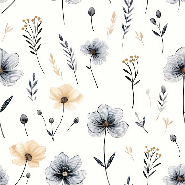 Whispering Blooms Pencil Drawing of Minimalist Single Flower Patterns on Various Backgrounds