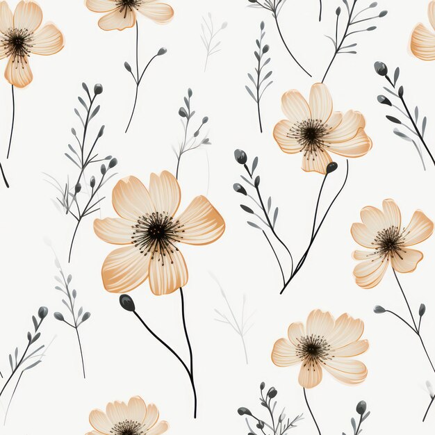 Whispering Blooms Potloodtekening van minimalistische enkele bloempatronen op verschillende achtergronden