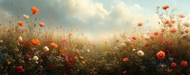 Whispering Meadows Wildflowers In Breeze Peaceful Wallpaper