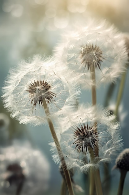 Whispering Wishes Delicate Dandelion Flowers Generative AI